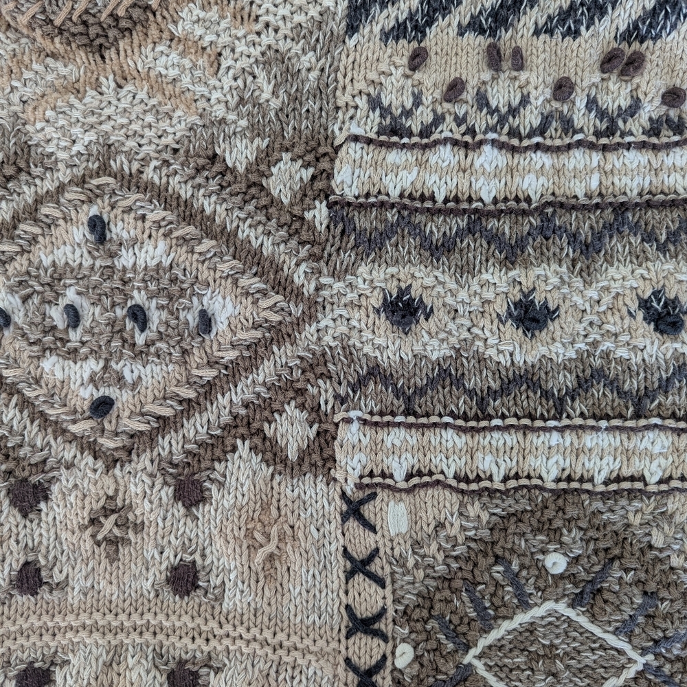 Vintage Cotton/Ramie Mock Neck Neutral Sweater Size M Taupe, Brown, Grey & Cream - Picture 10 of 10